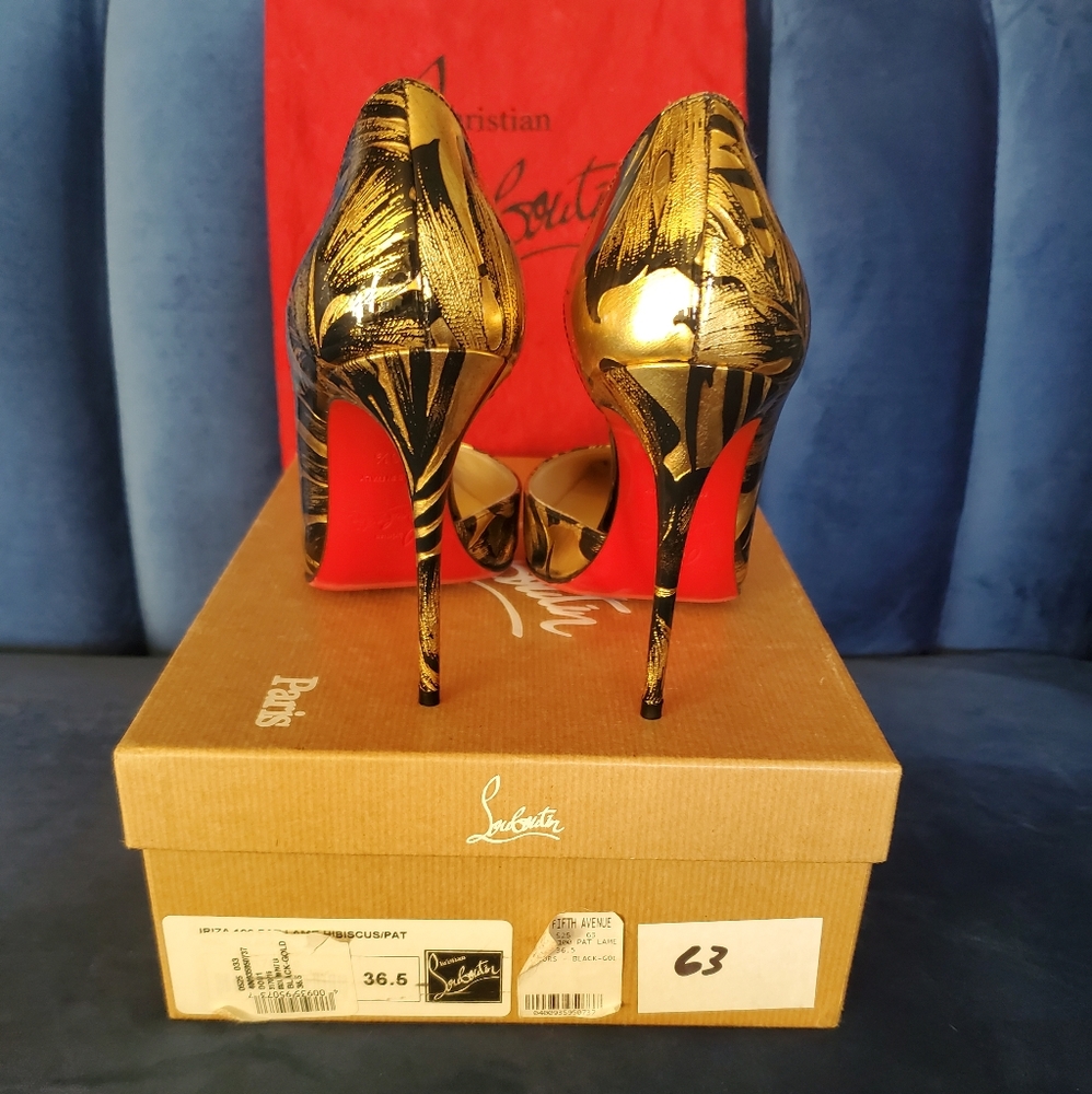 Christian Louboutin Iriza Black Gold 100mm 36.5 - Picture 4 of 6